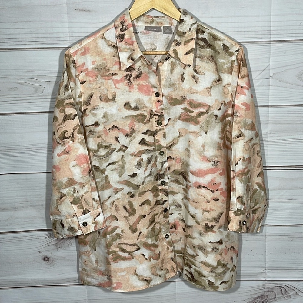 Linen Chico’s Top Three Quarter Sleeves Size L/12/Chico’s 2